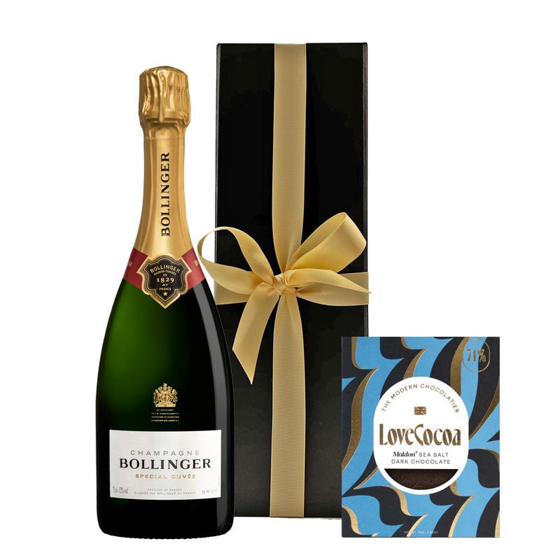 Bollinger Special Cuvée Champagne with Maldon Sea Salt Chocolate in Black Gift Box - CorporateGifts.London