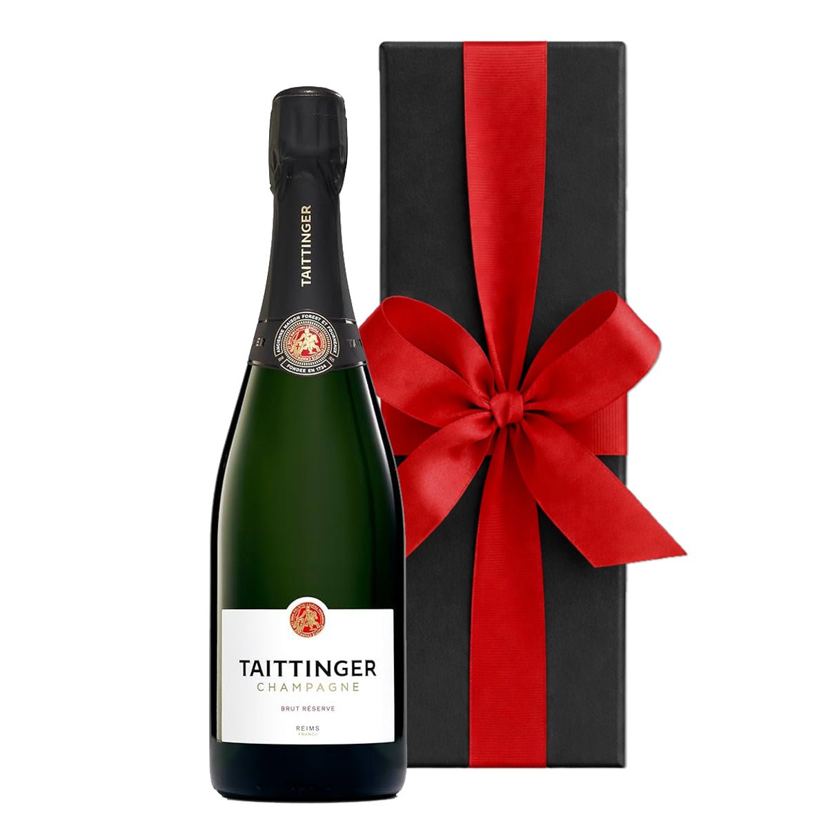 Branded Taittinger Brut Réserve Champagne in Black Gift Box - CorporateGifts.London