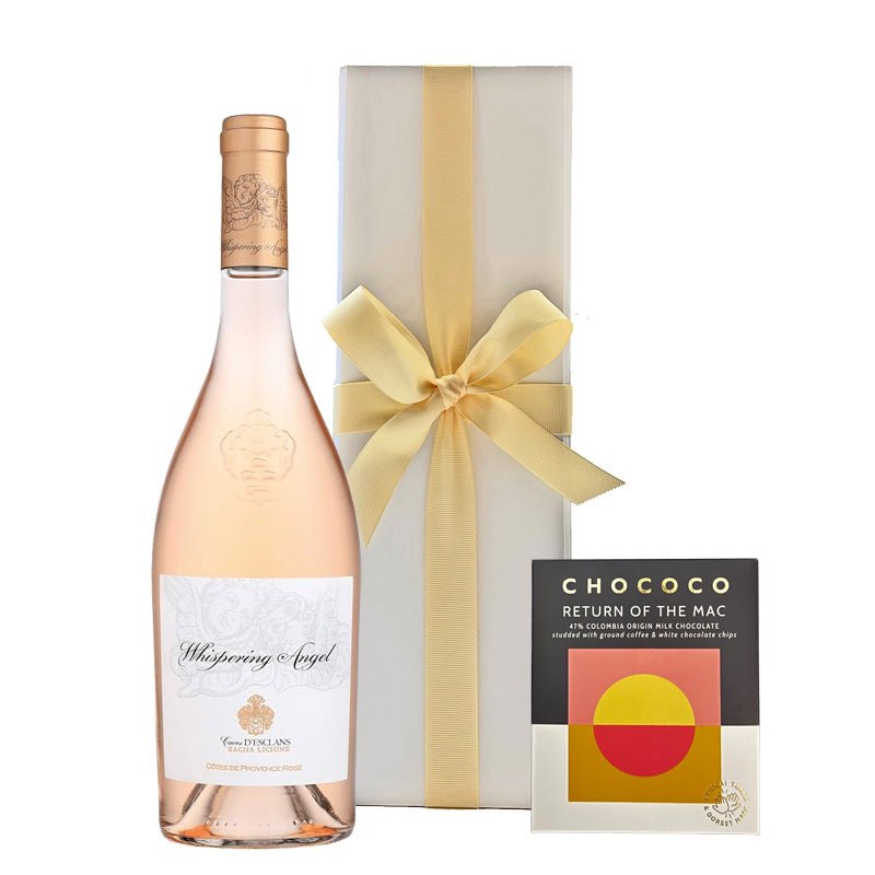 Whispering Angel Rosé with Colombian Crushed Coffee Chocolate in White Gift Box - CorporateGifts.London