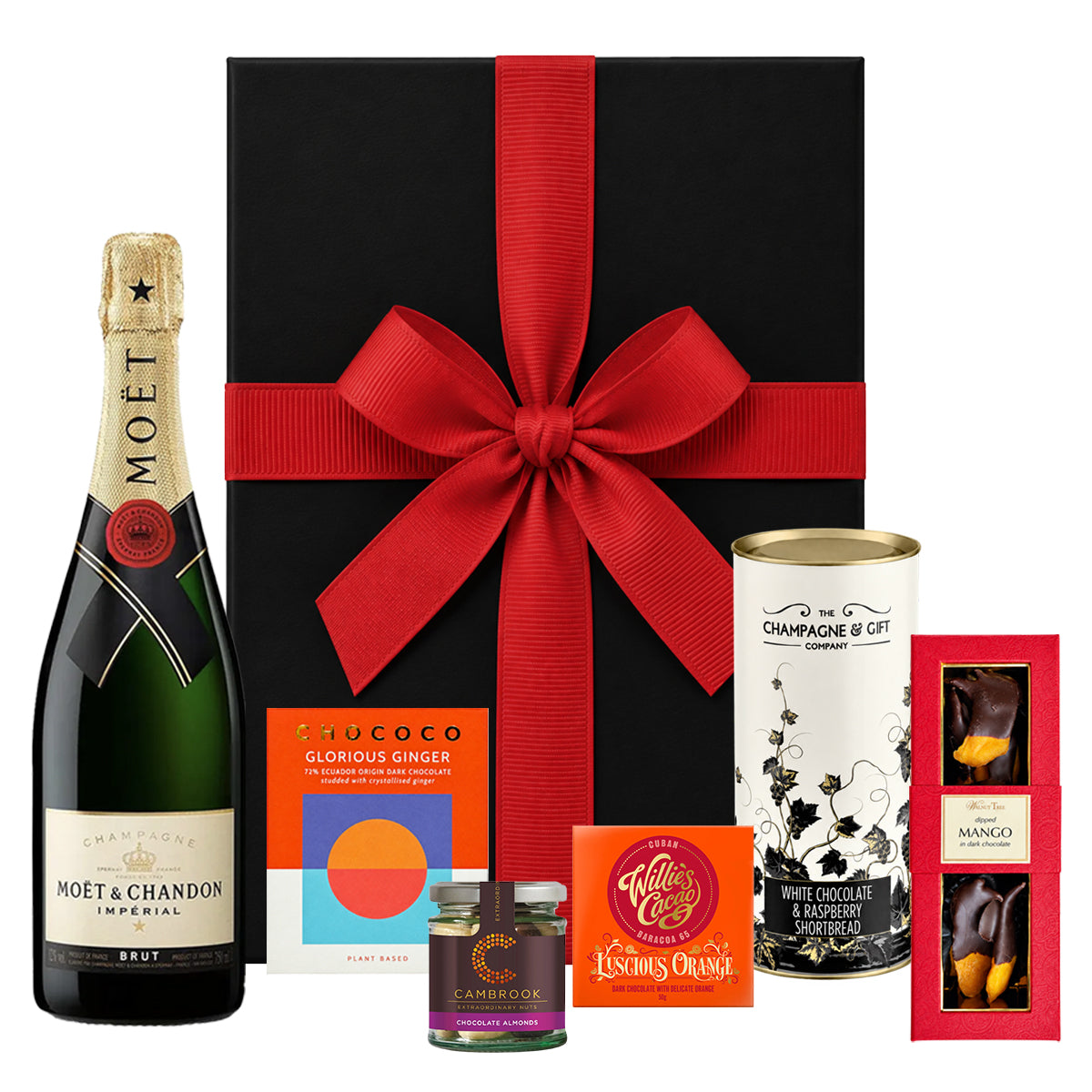 Moët & Chandon 'Tis the Season Christmas Hamper in a black luxury gift box with red ribbon