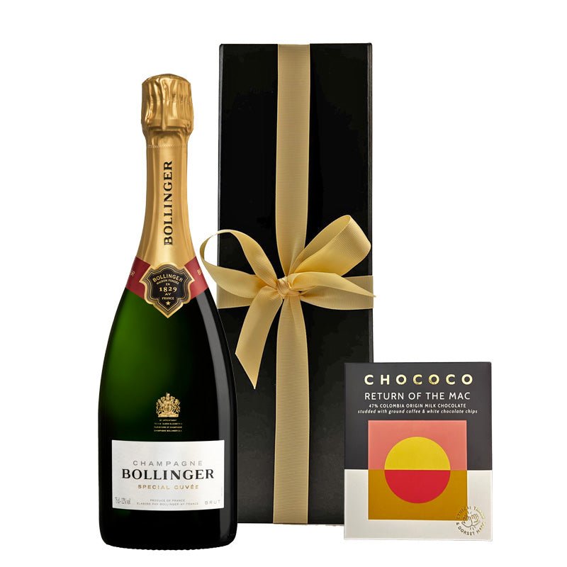Bollinger Special Cuvée Champagne with Colombian Crushed Coffee Chocolate in Black Gift Box - CorporateGifts.London