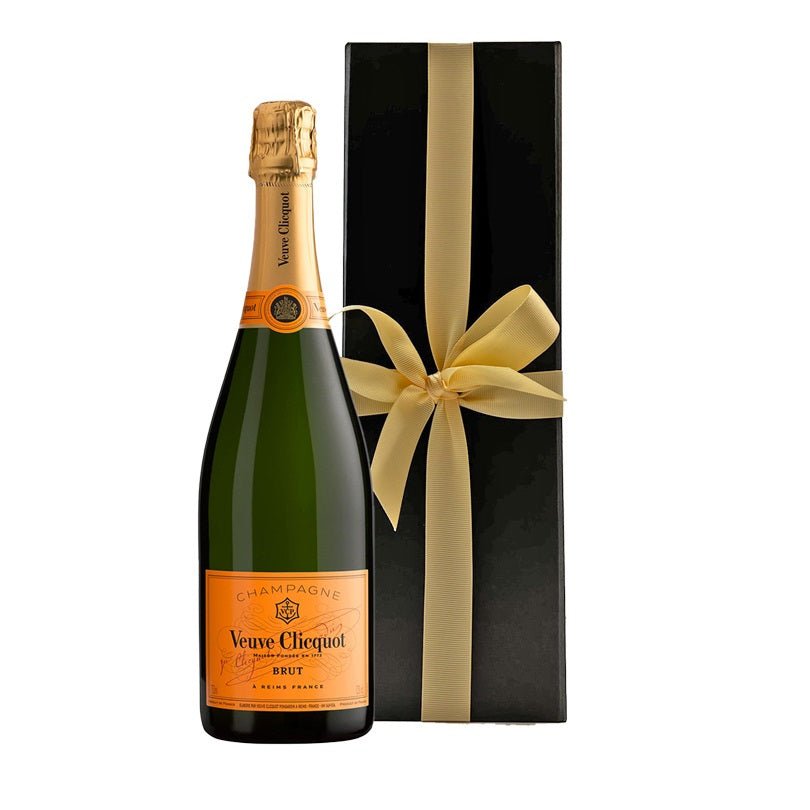 Veuve Clicquot Yellow Label Brut Champagne with Maldon Sea Salt Chocolate in Black Gift Box - CorporateGifts.London